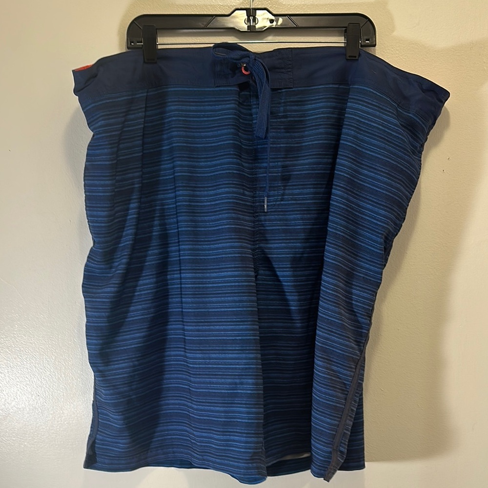 OP Blue Striped Swim Trunks with Drawstring Closure